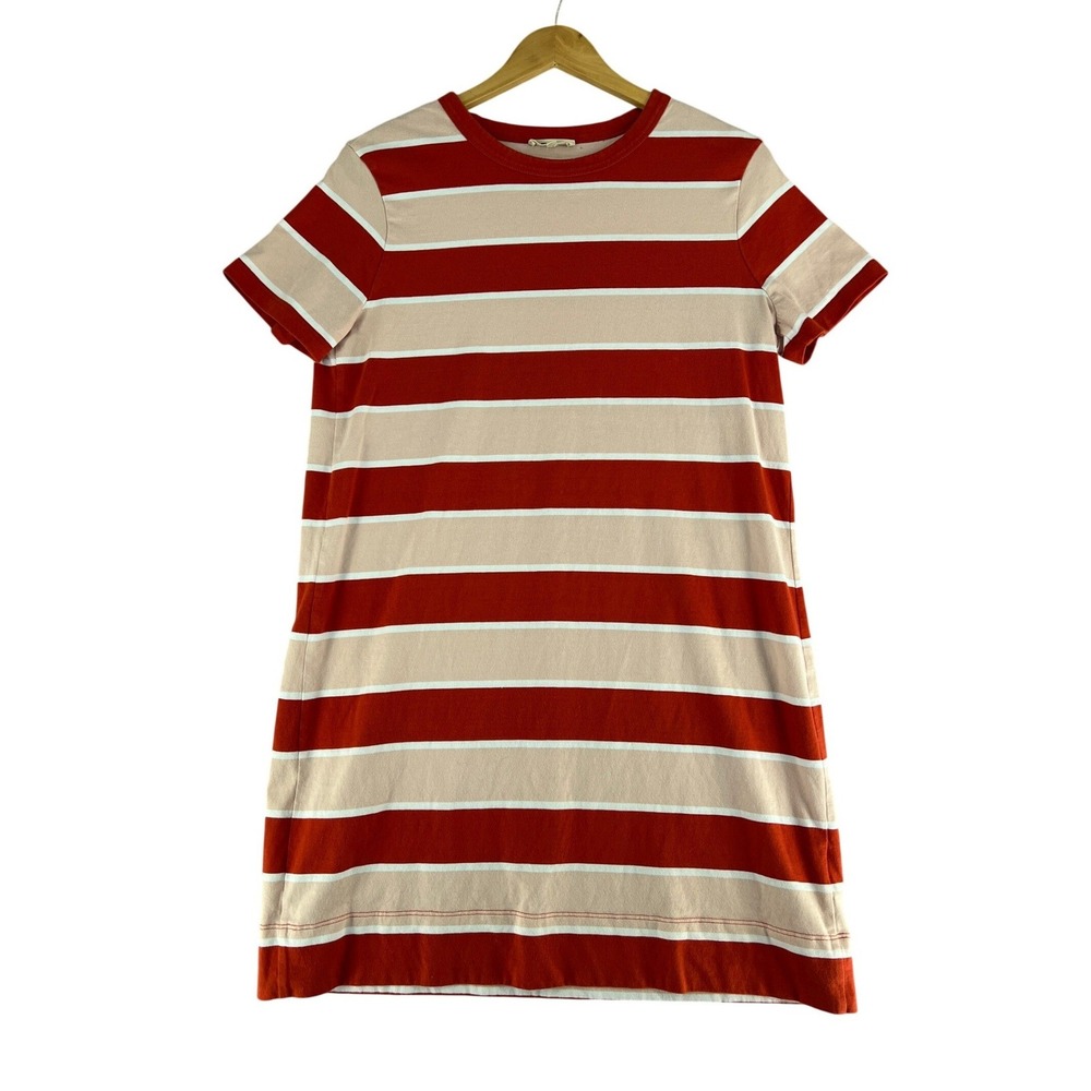 Madewell Womens Red Tan Striped Short Sleeve T-Shirt Shift Mini Dress Large